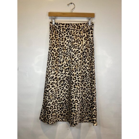 J. Crew XXS Gwyneth Slip Skirt Midi Length Leopard Print Brown Tan Polyester GUC - Picture 3 of 7
